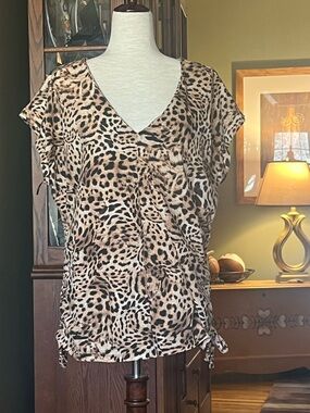 INC International Concepts Leopard Print V-Neck Top - Tan/Black